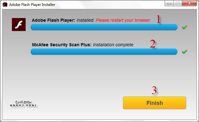 مرحلة تنصيب برنامج الفلاش بلاير